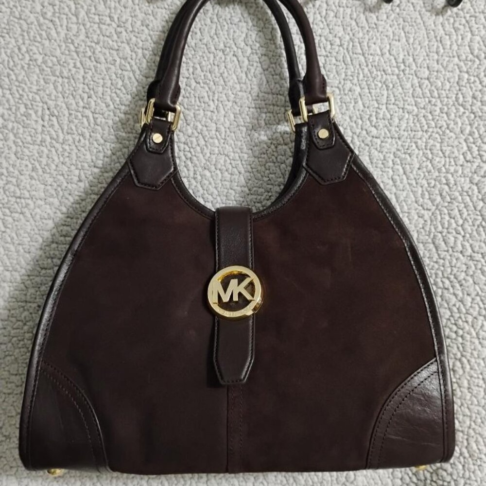 Michael Kors Hudson Large Suede And Leather Tote Bag Walnut Brown NWT